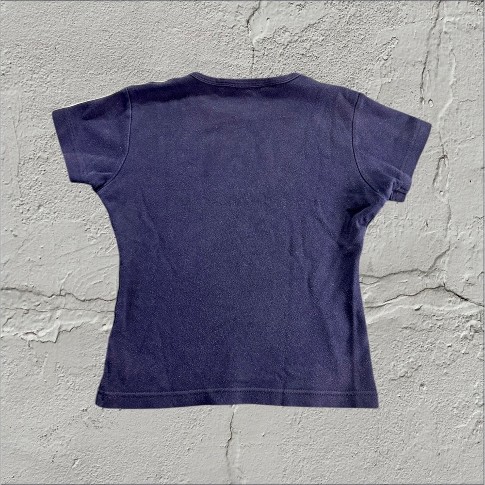 Y2K Sporty Wimbledon Navy Baby Tee Stripe Shoulder Fitted Cotton Top - Picture 5 of 7